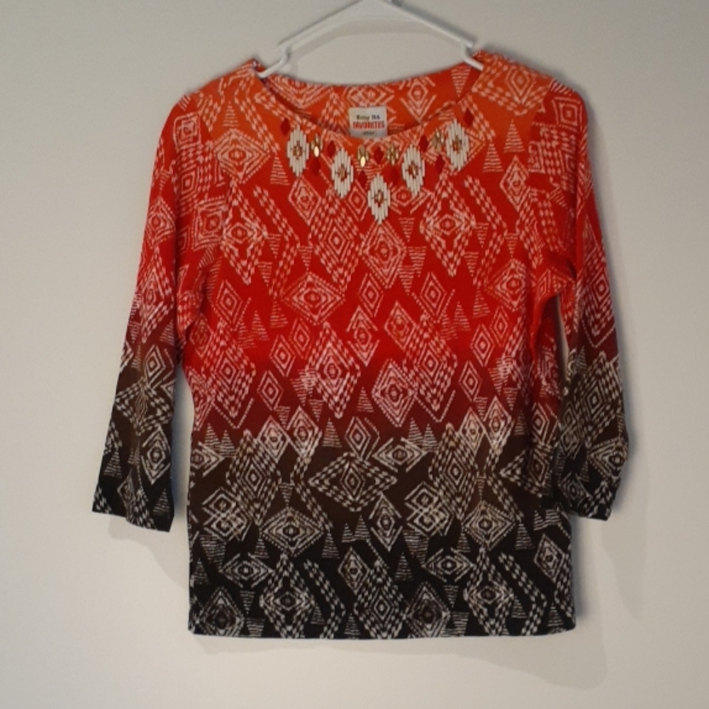 Ruby Rd Multi Colored Dimond Tribal Top Pm - image 1